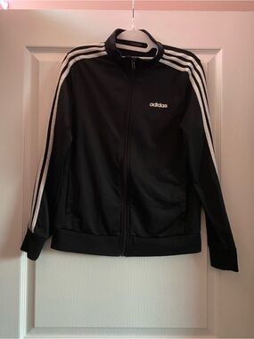adidas Black Zip Up Jacket with White Three Stripes